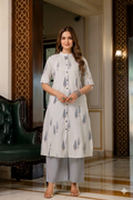 Steel Grey & Charcoal Leaf A-Line Cotton Co-ord Set