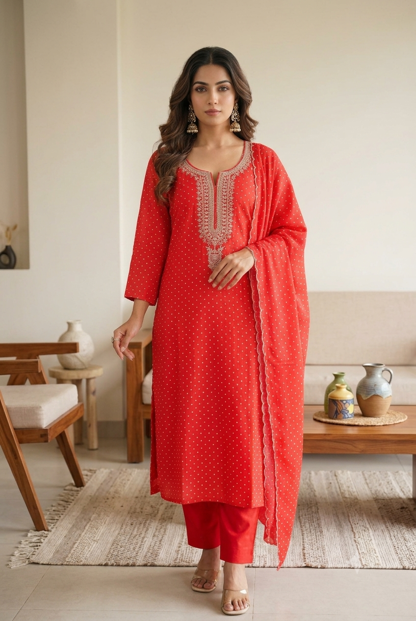 Gulnaar Mul Silk Zari Suit Set