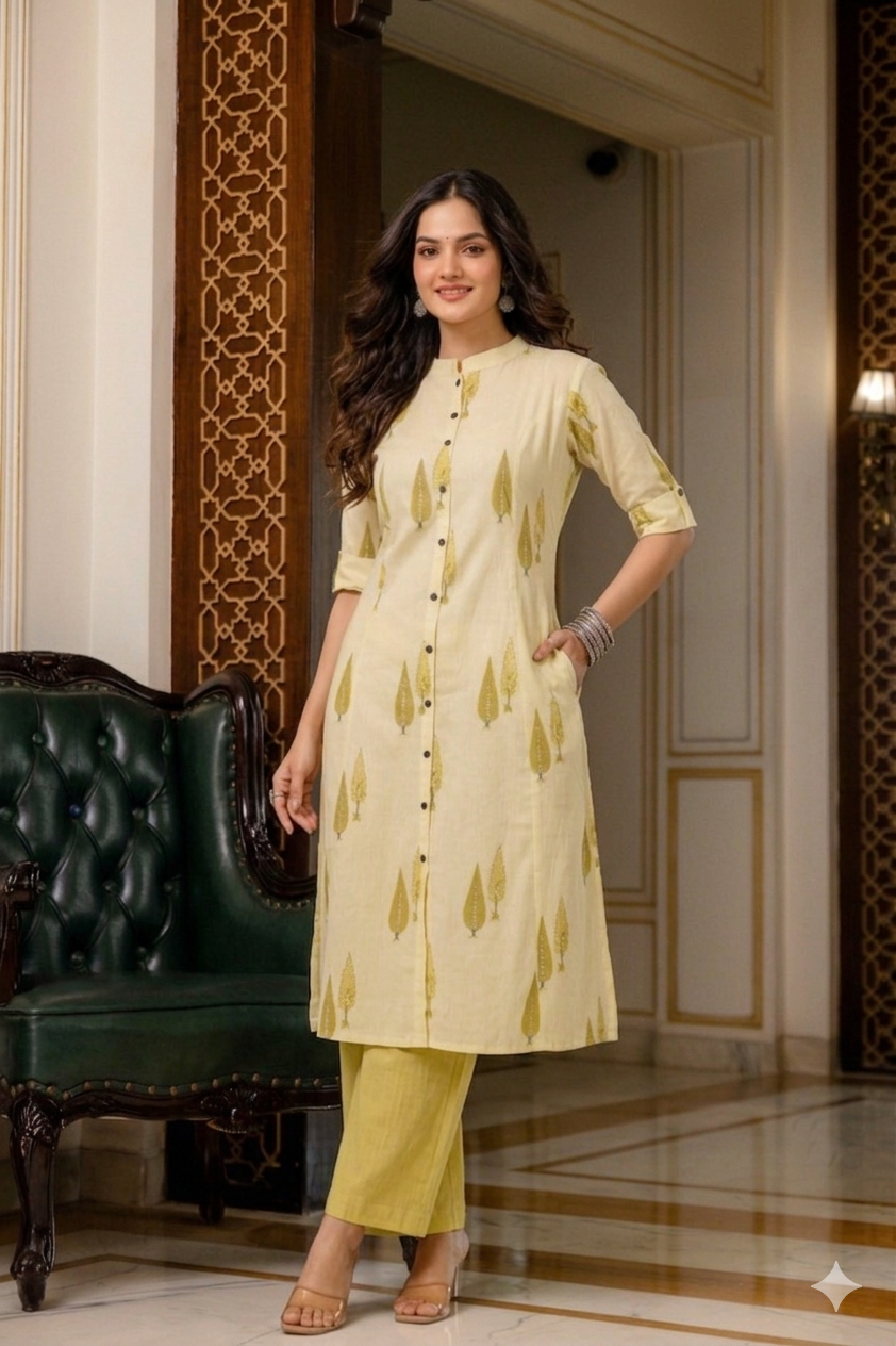 Sage Green & Lime Leaf A-Line Cotton Co-ord Set