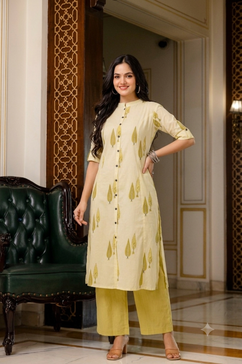 Sage Green & Lime Leaf A-Line Cotton Co-ord Set
