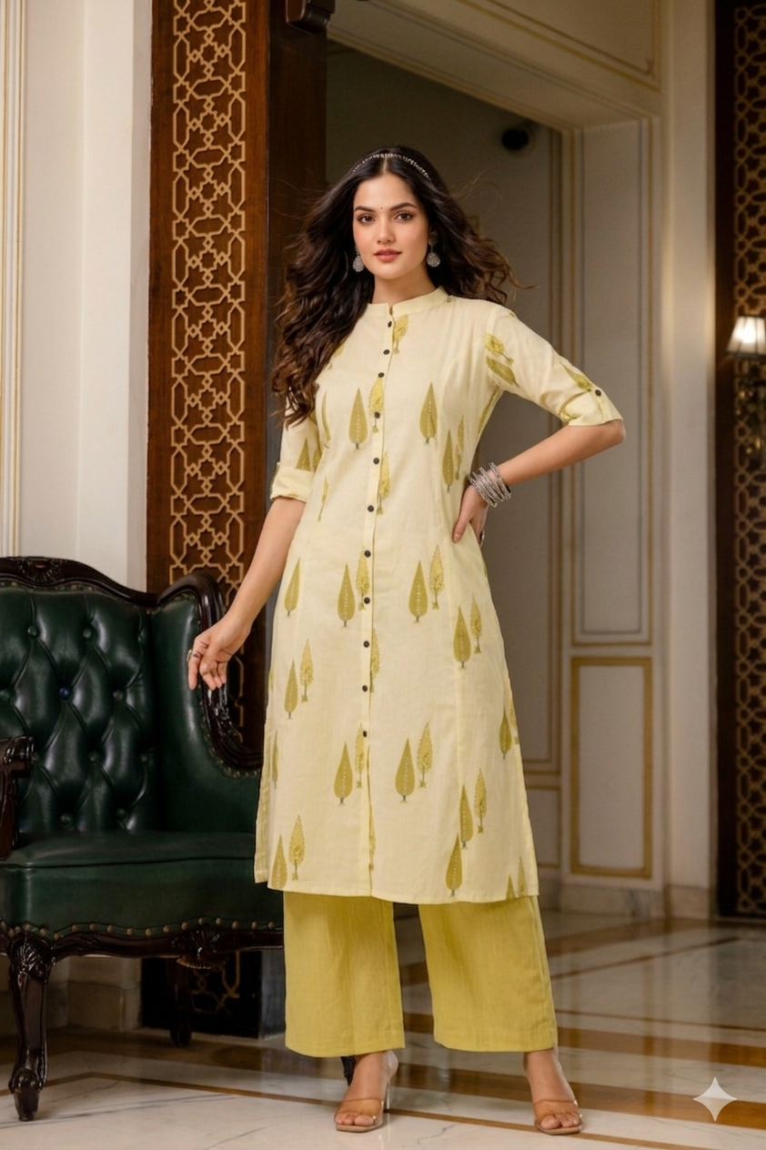 Sage Green & Lime Leaf A-Line Cotton Co-ord Set