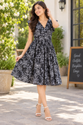 Midnight Bloom Black & White Floral Cotton Dress