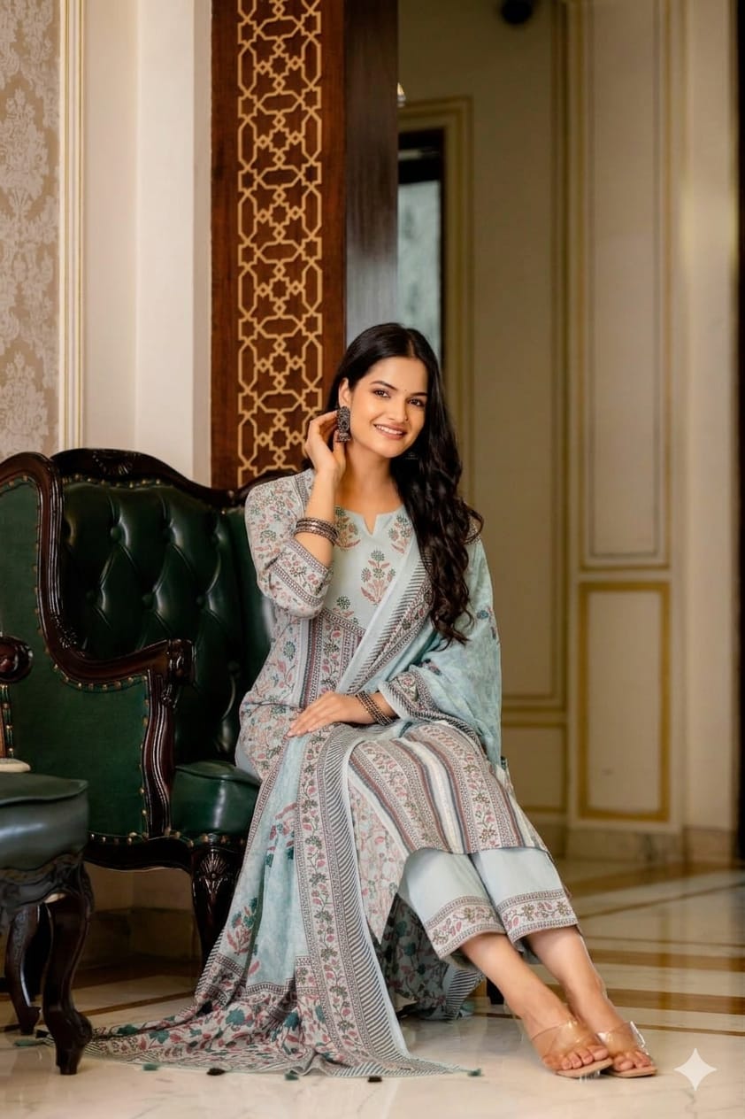Powder Blue Heritage Cotton Suit Set