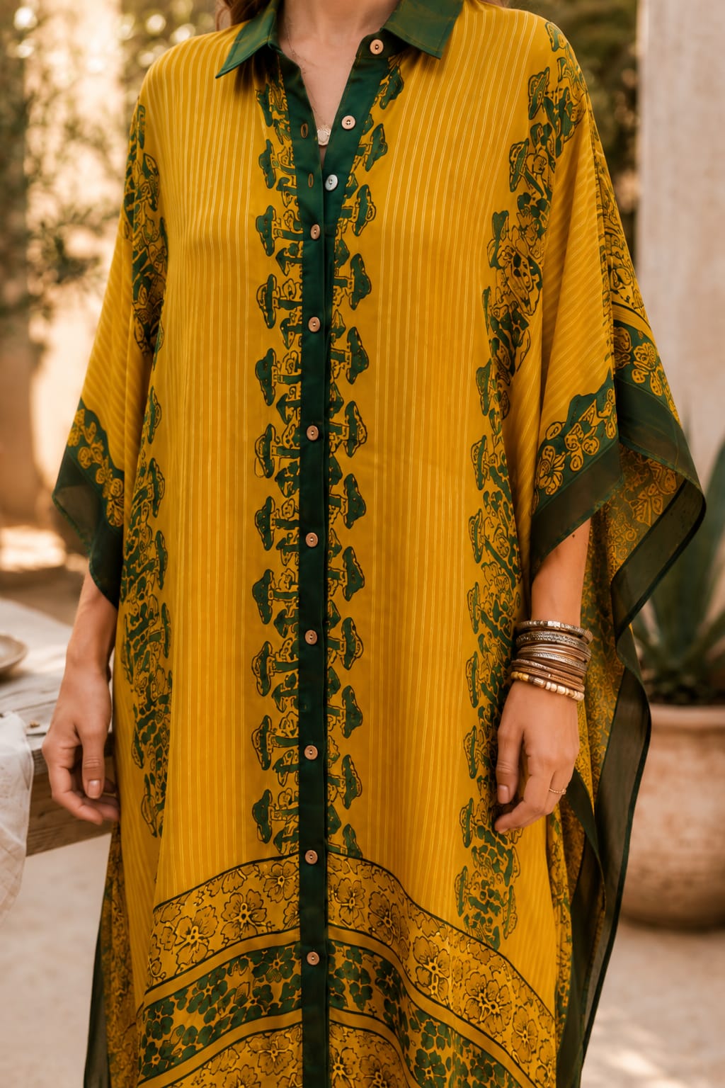 Sunehri Gulab Modal Silk Kaftan in Natural Dye