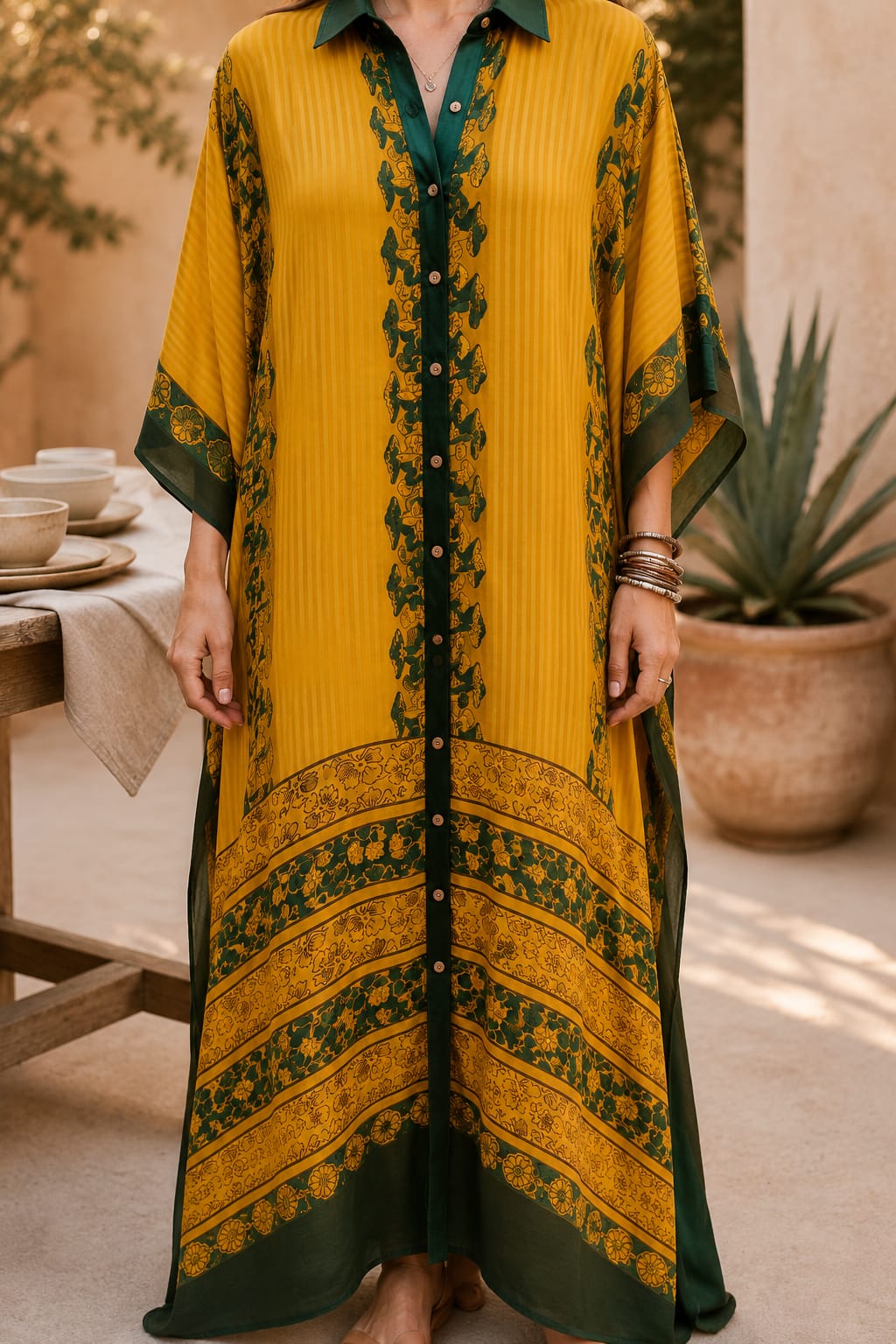 Sunehri Gulab Modal Silk Kaftan in Natural Dye
