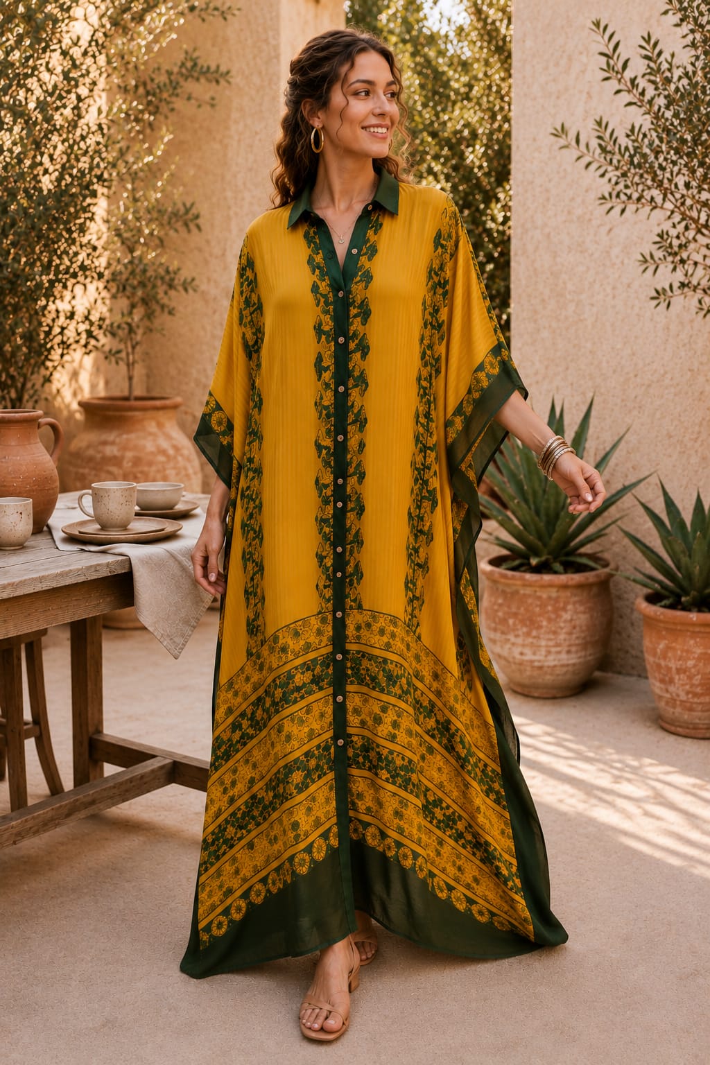 Sunehri Gulab Modal Silk Kaftan in Natural Dye