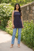 Dark Cobalt Bloom Cotton Corset Kurti