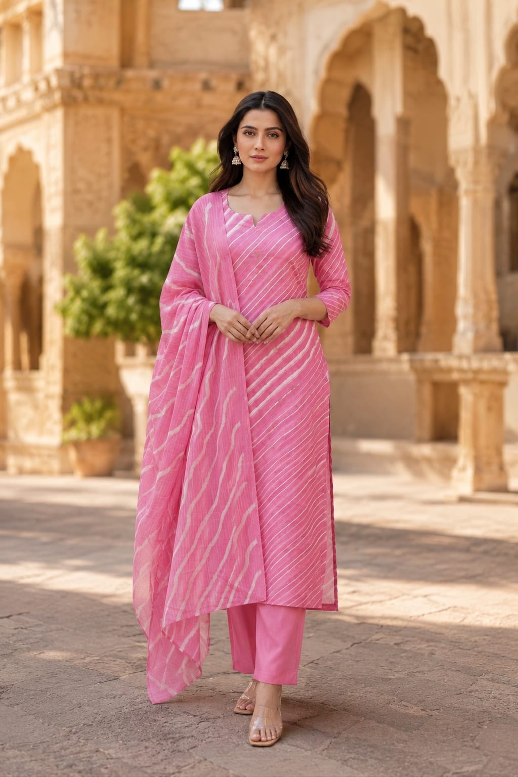 Blush Pink Leheriya Cotton Suit Set