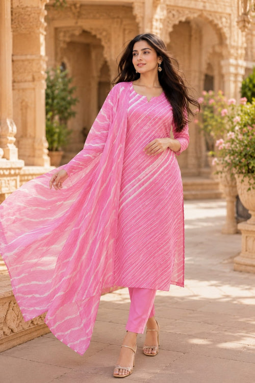 Blush Pink Leheriya Cotton Suit Set