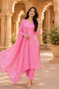 Blush Pink Leheriya Cotton Suit Set