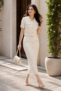 Ivory Luxe Knitted Button-Down Skirt Set
