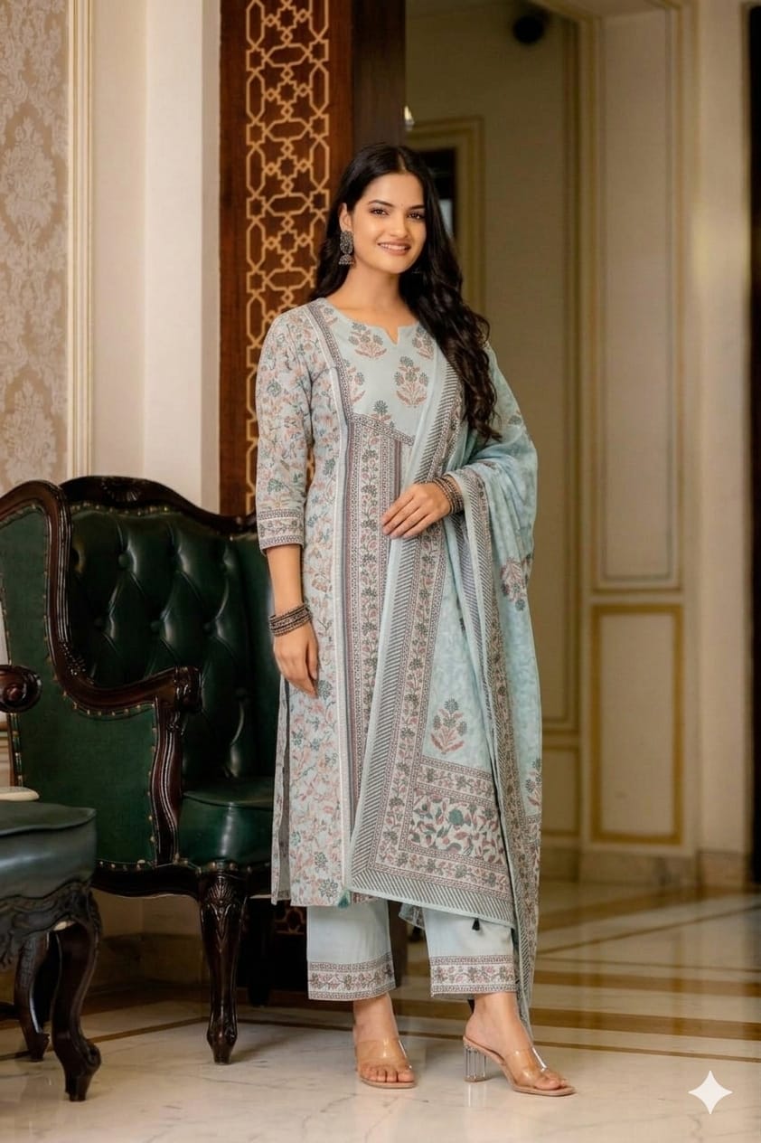 Powder Blue Heritage Cotton Suit Set