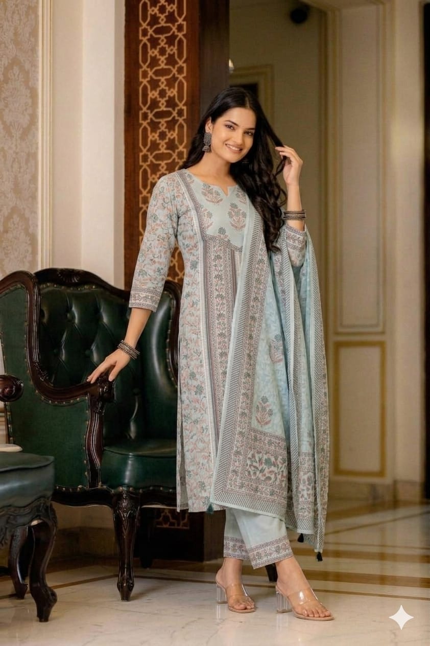 Powder Blue Heritage Cotton Suit Set