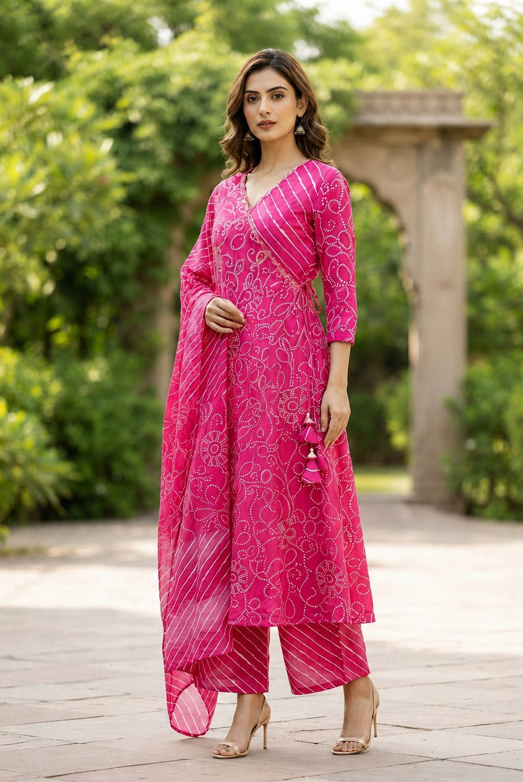 Rani Pink Bandhani Angrakha Anarkali Set