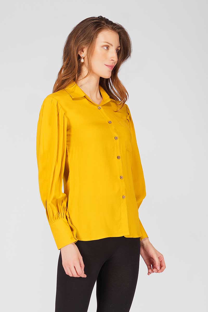 Yellow Pleated Sleeves Shirt