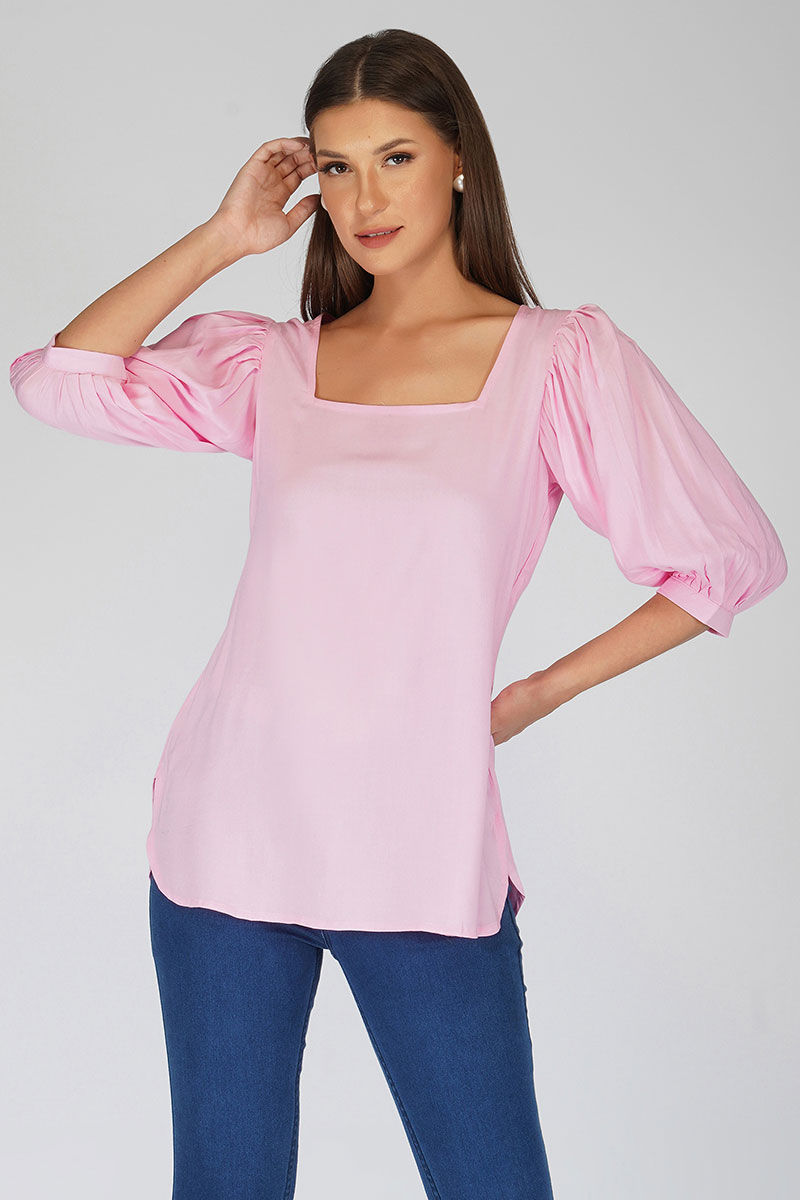 Pink Square Neck Top