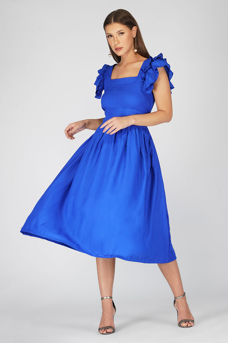 Royal Blue Butterfly Sleeves Dress