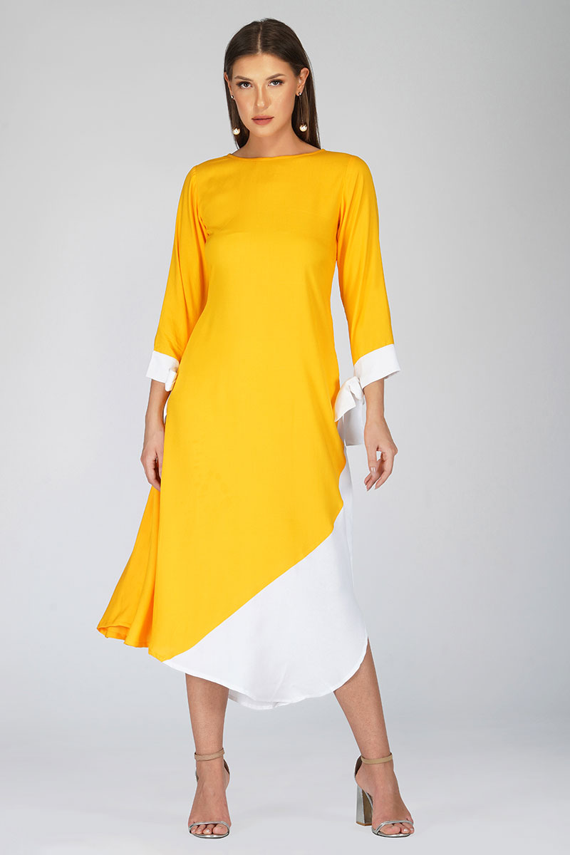 Yellow White Kaftan Dress