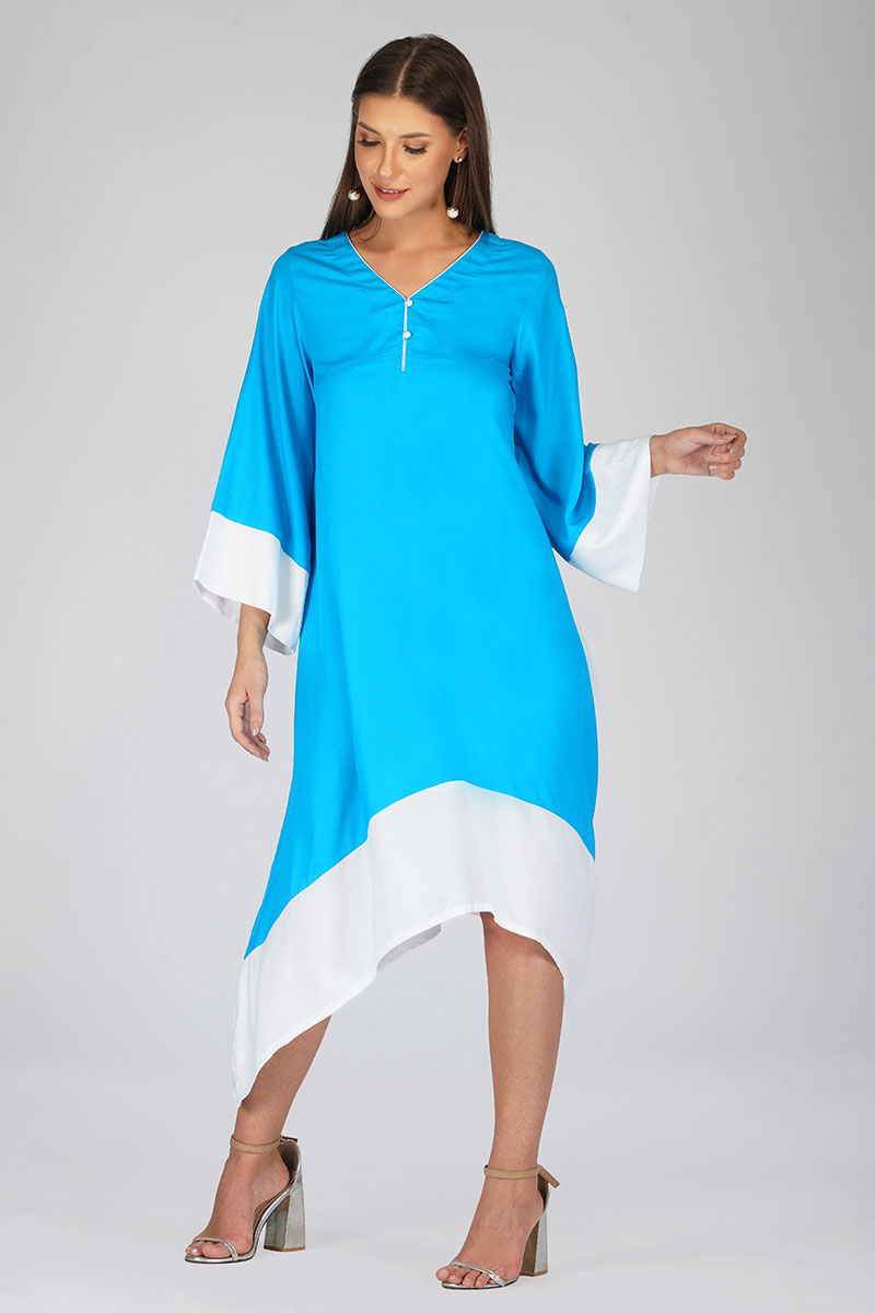 Blue White Bell Kaftan Dress