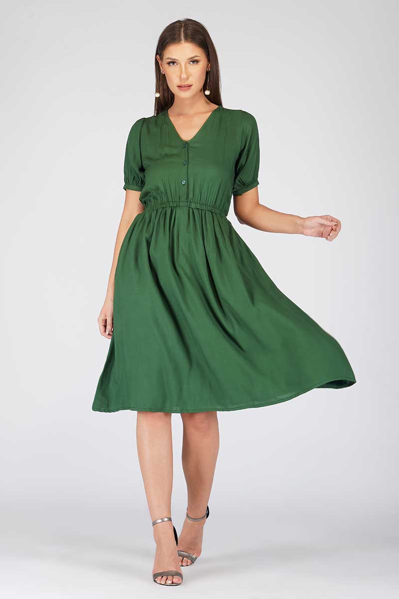 Green Basic A-Line Dress