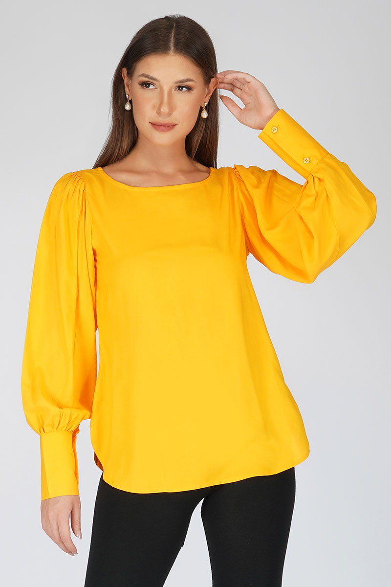Yellow Boat Neck top with Big Cuffs