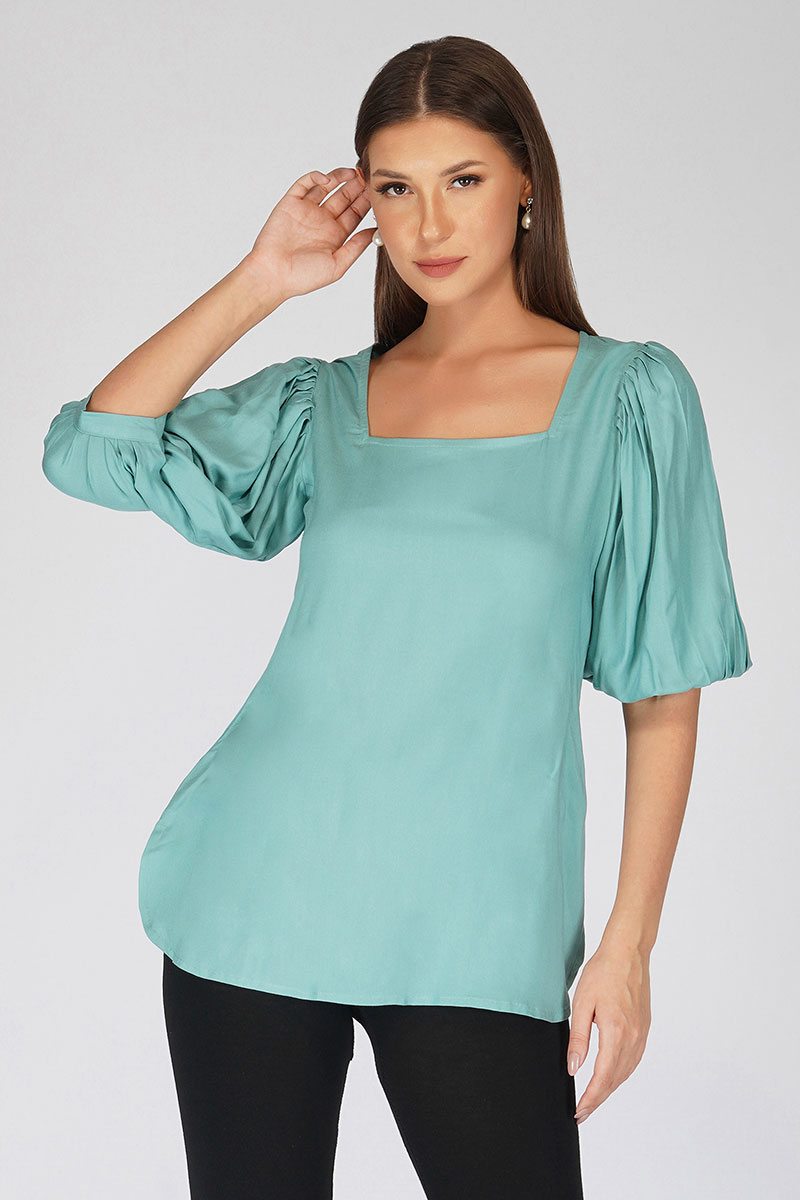 Turquoise Square Neck Top