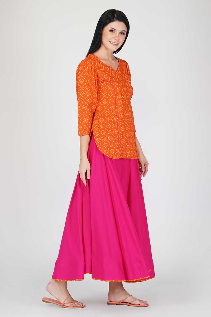 Pink Lucknowi Chikankari Work Georgette Kurti With Skirt