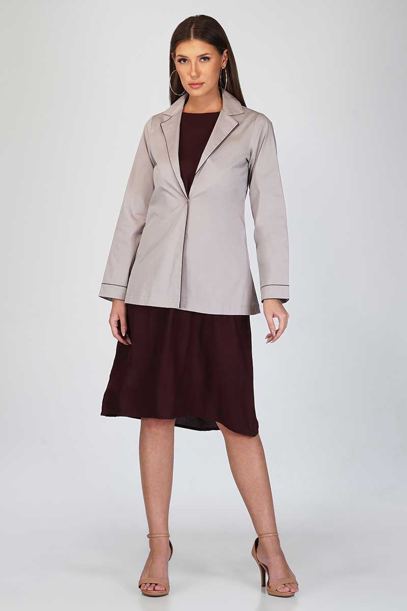 Brown dress with Beige Coat