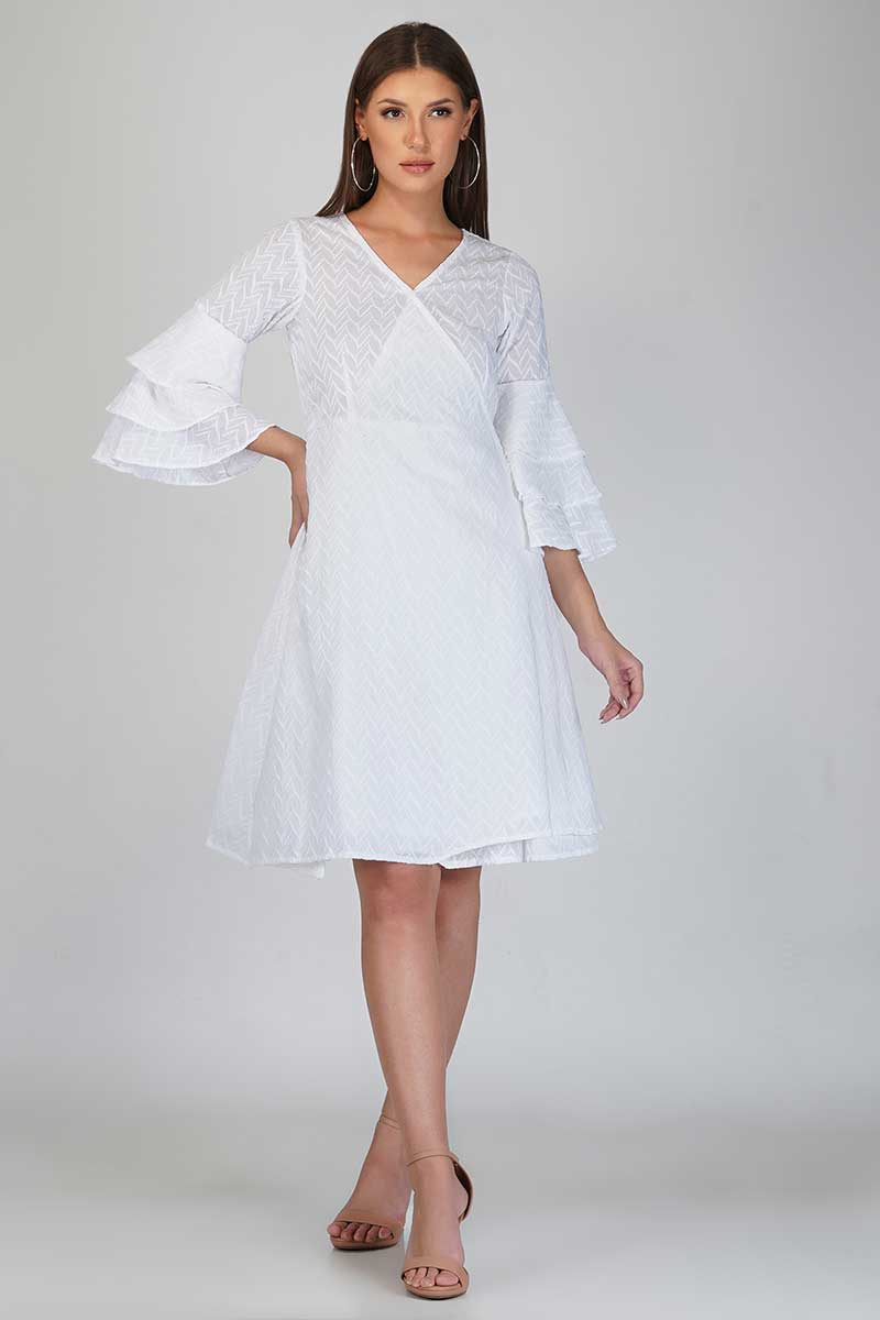 White Chikan Angrakha Dress