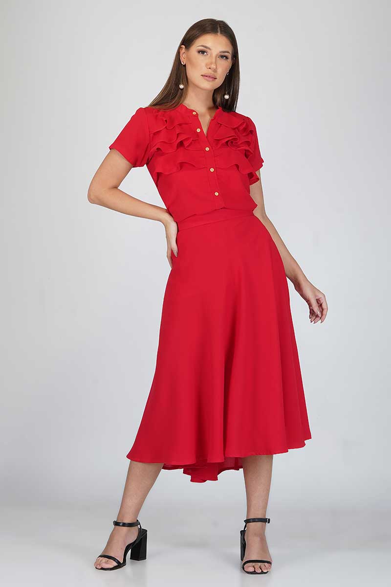 Red Raffled Skirt Coord Set