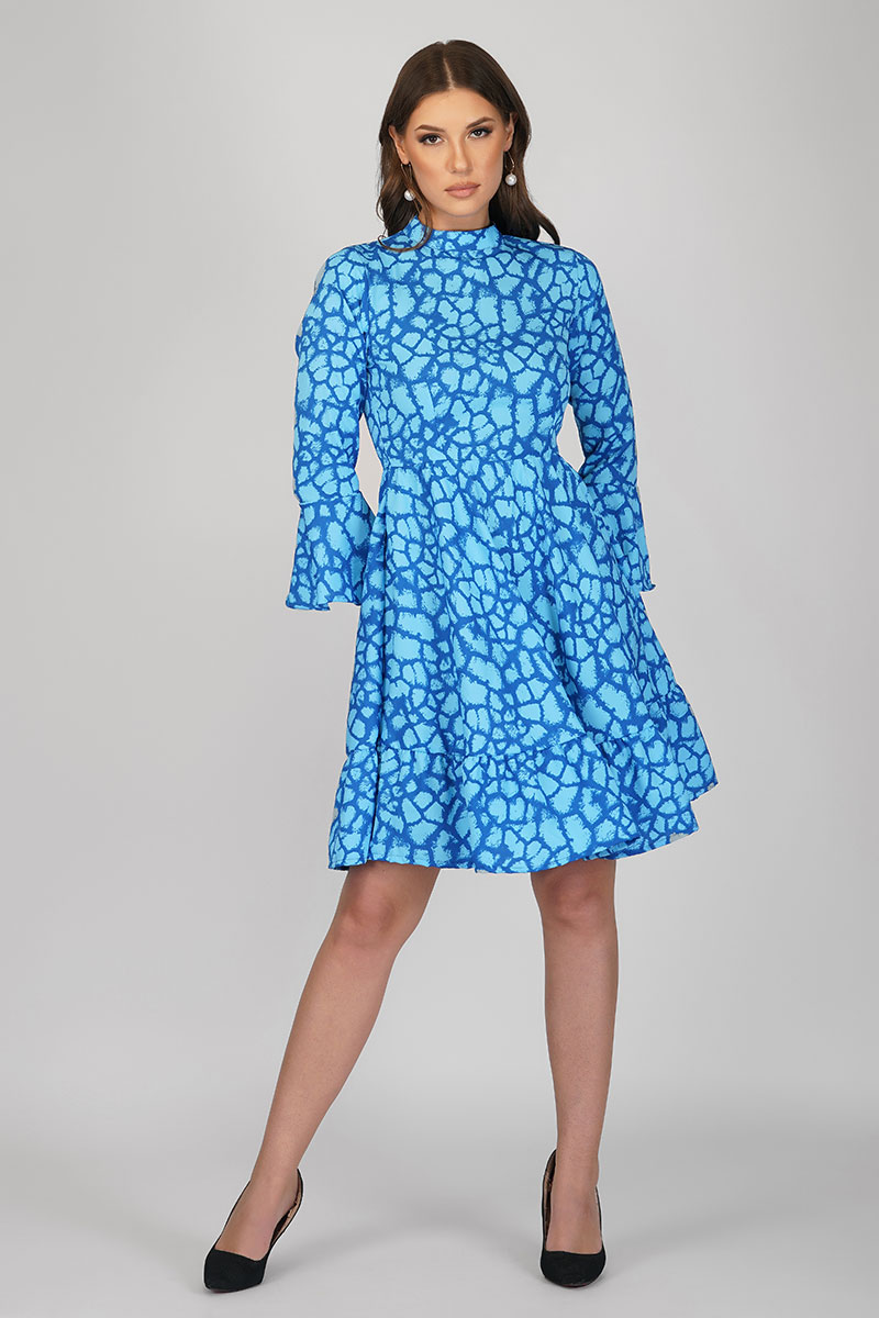 Blue Georgette Bell Sleeves Dress