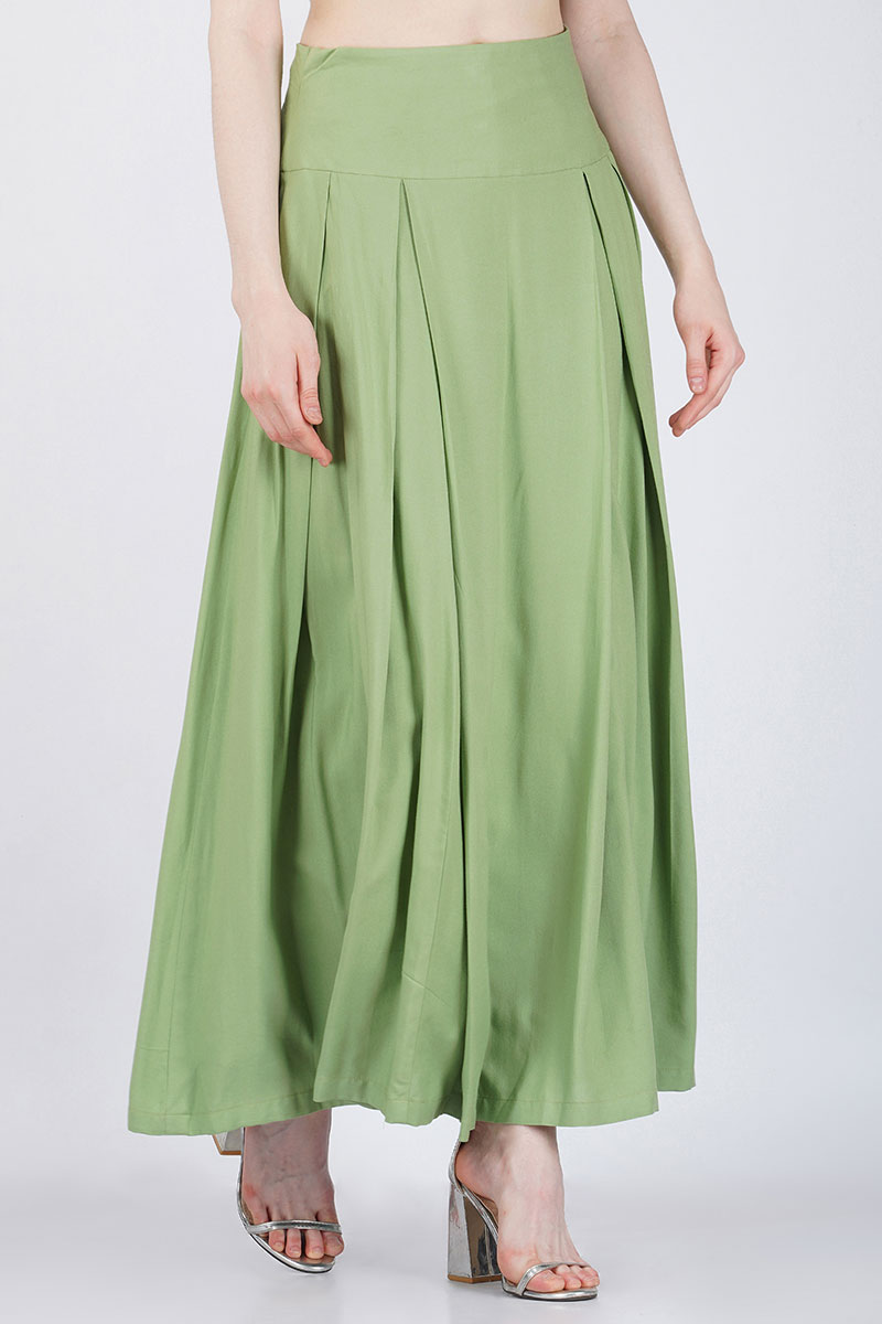 Buy Georgette Long Flare Skirt Pista Green at Amazonin