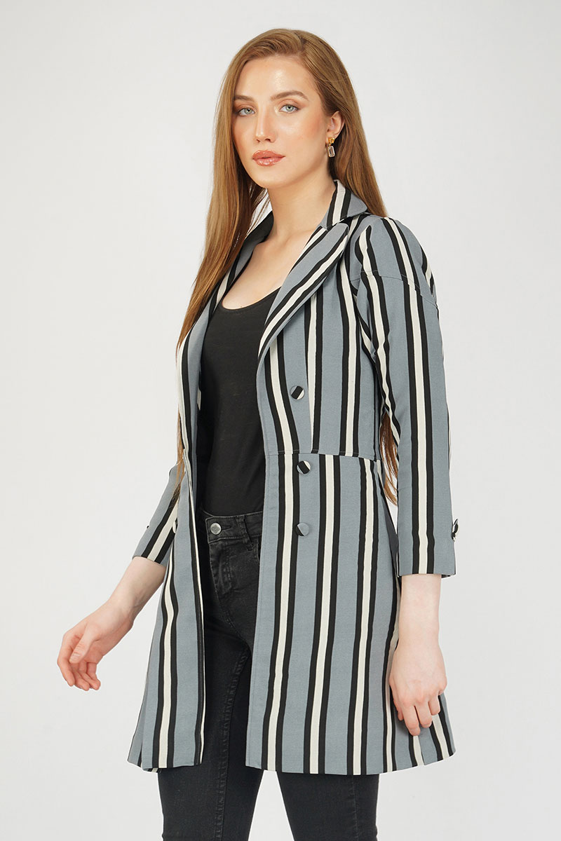 Vertical Stripes Grey Coat