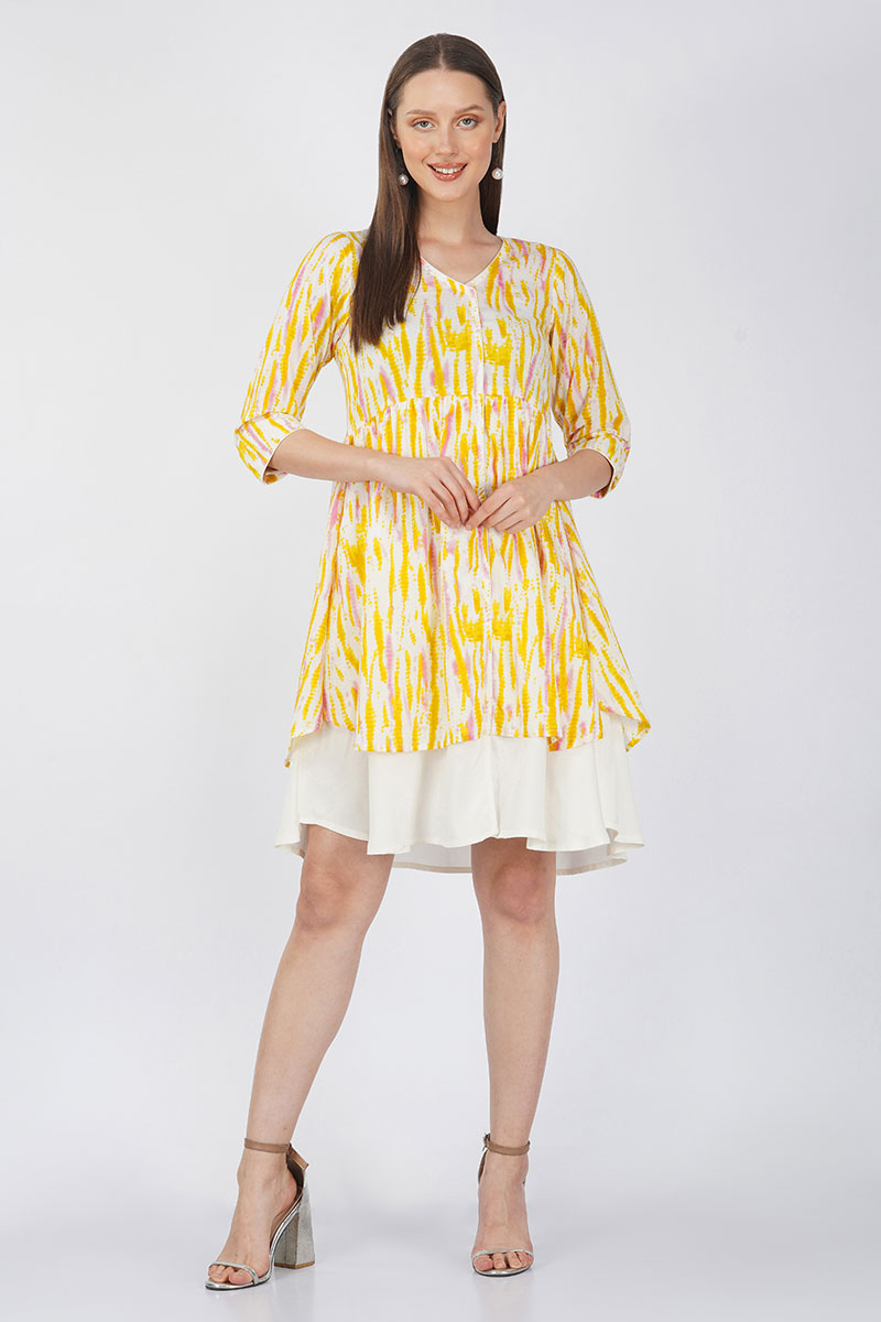 Yellow White Shibori Dress