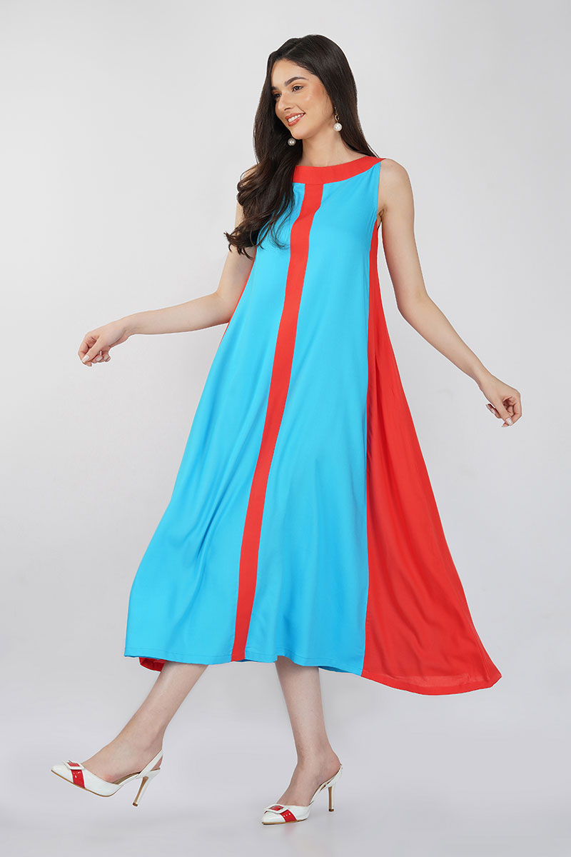 Blue Coral Color Block Dress