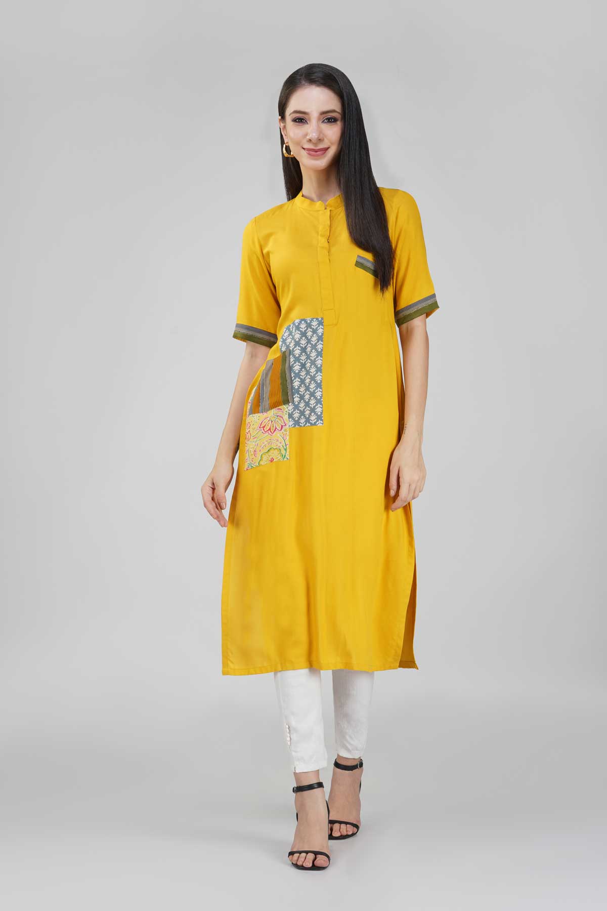 Beautiful Cotton-Silk Kurti with patch detailing. | Stylish dress designs,  Cotton kurti designs, Kurta designs