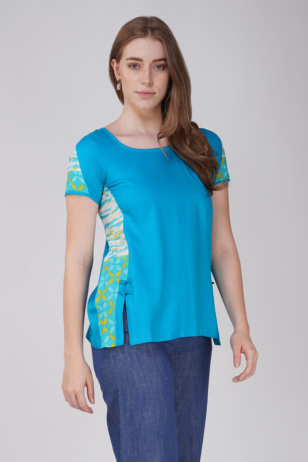 Blue Top with Chic Side Patches
