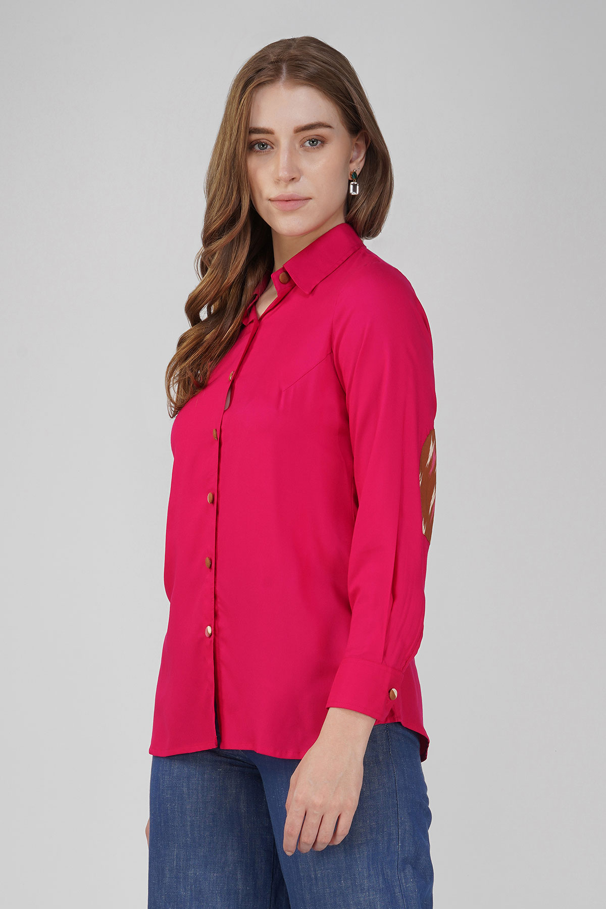 Hot Pink Elbow Patch Shirt