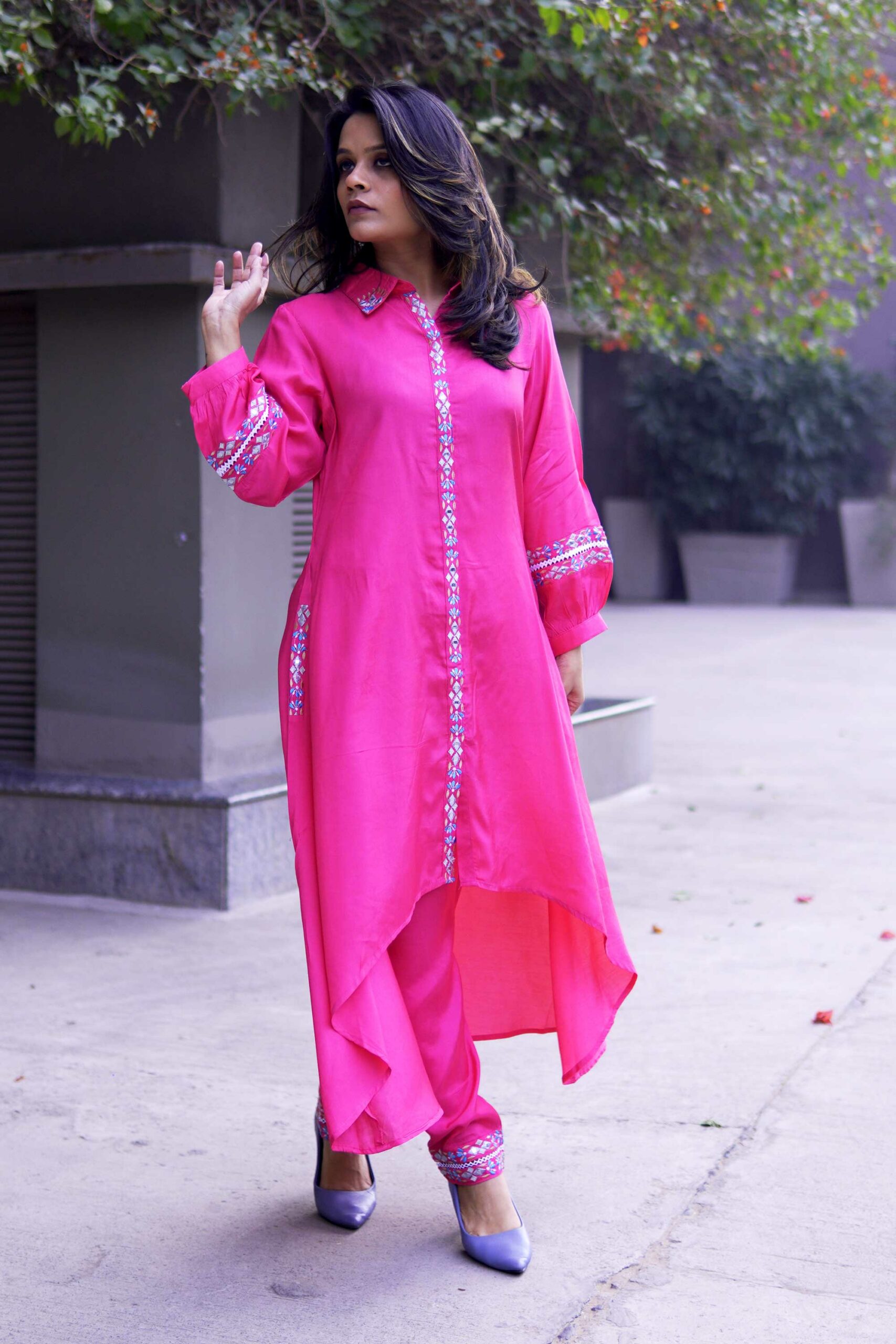 Embroidered Indo Western Hot Pink Coord