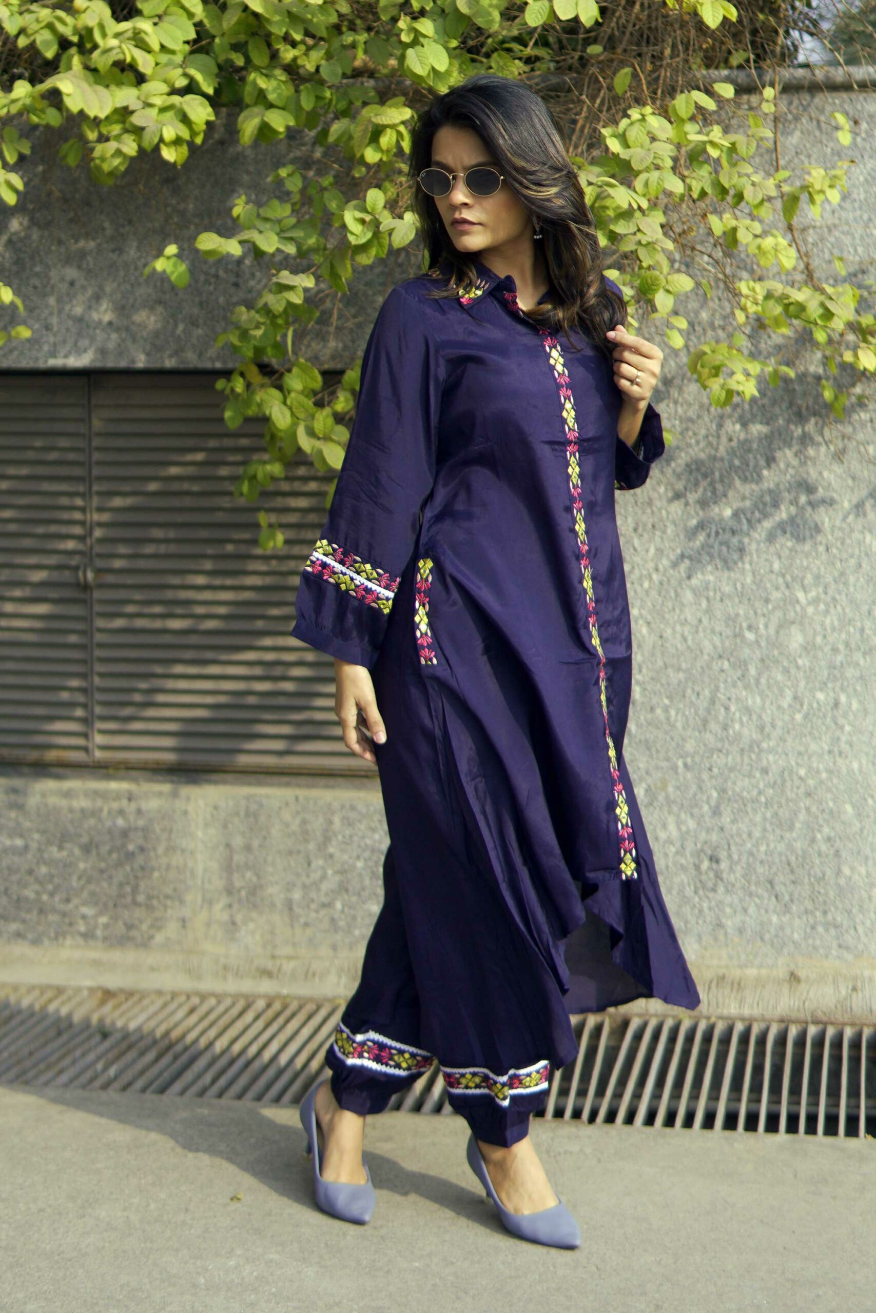 Embroidered Indo Western Navy Blue Coord