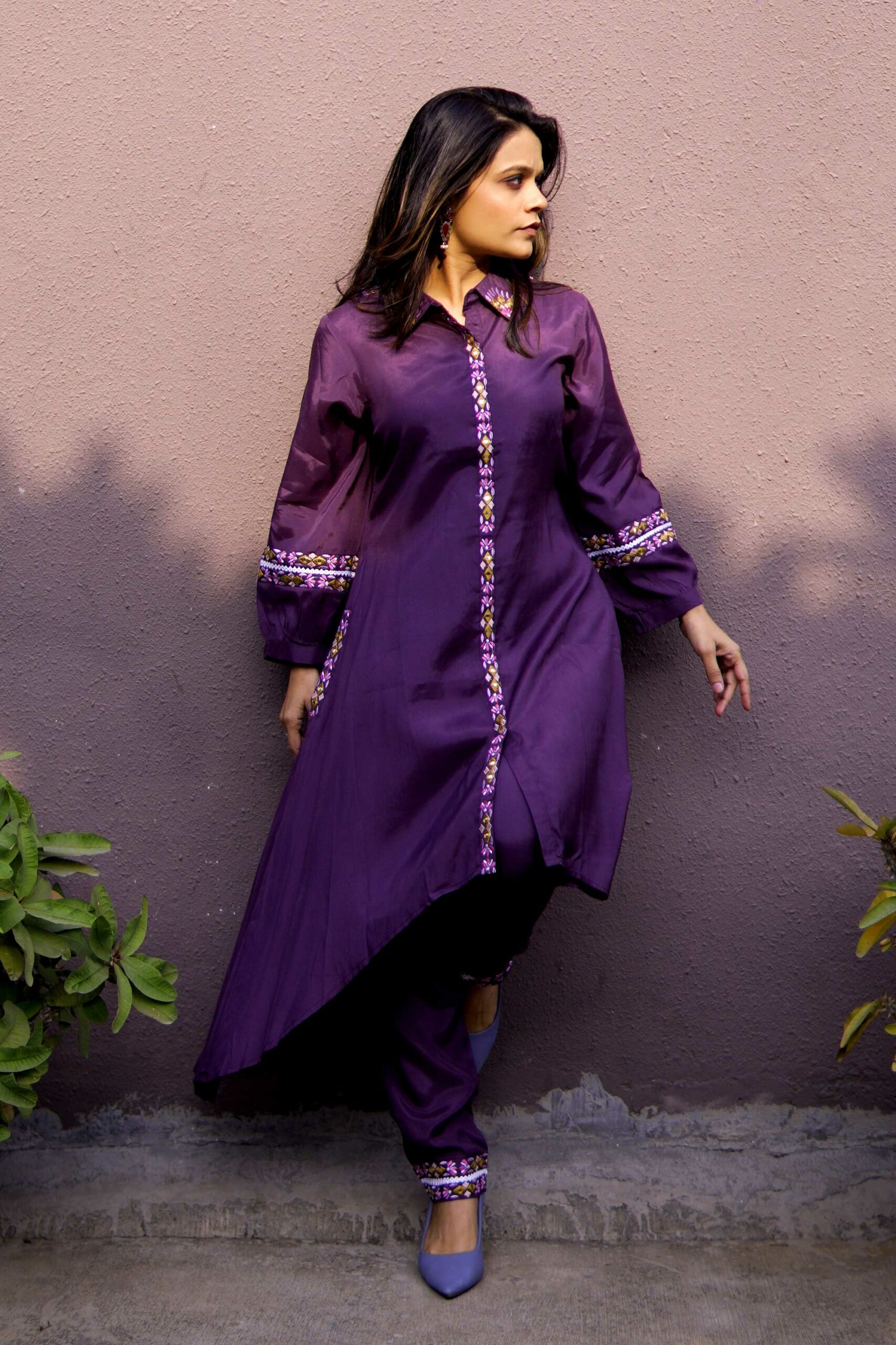 Embroidered Indo Western Purple Coord